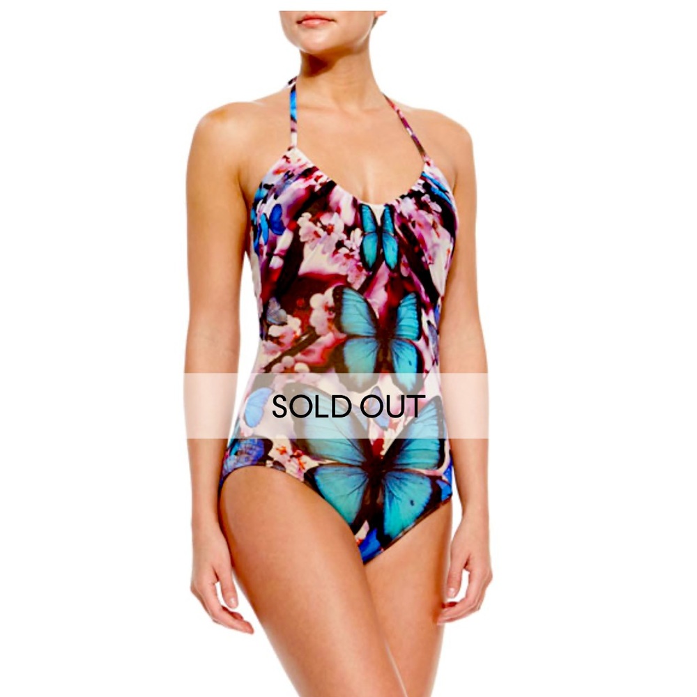 Jean Paul Gaultier butterfly-print halter one piece swimsuit size small